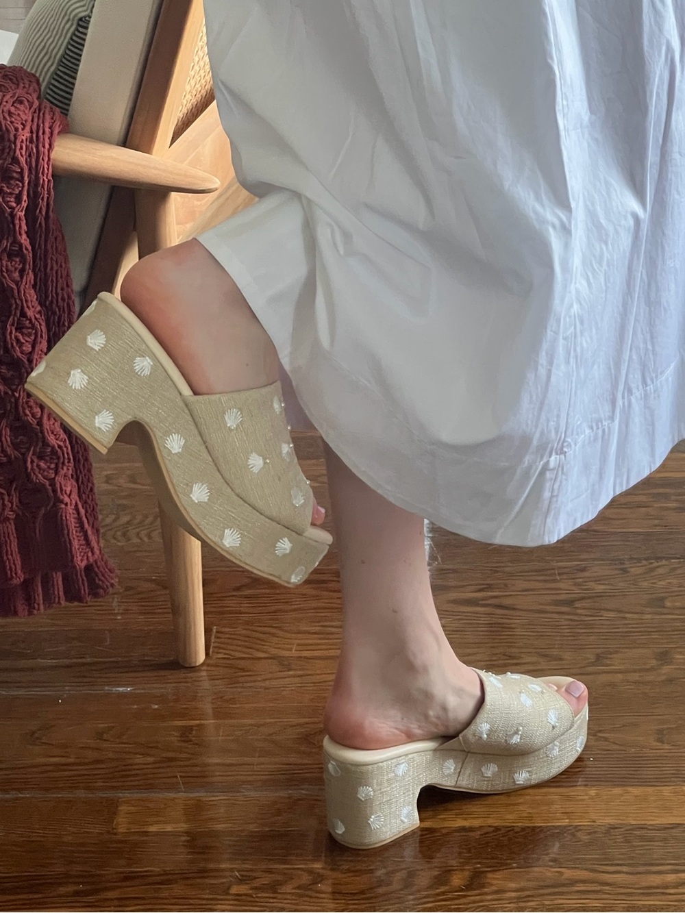 Anthropologie Embroidered Platform Sandals with Shell & Pearl Details
